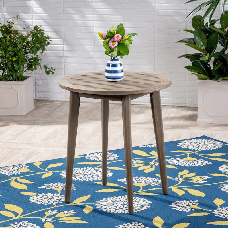 Roomfitters Outdoor Round Bistro Side Table, Solid Acacia Wood Accent Table, Weather-Resistant Patio Furniture, Grey - Gray