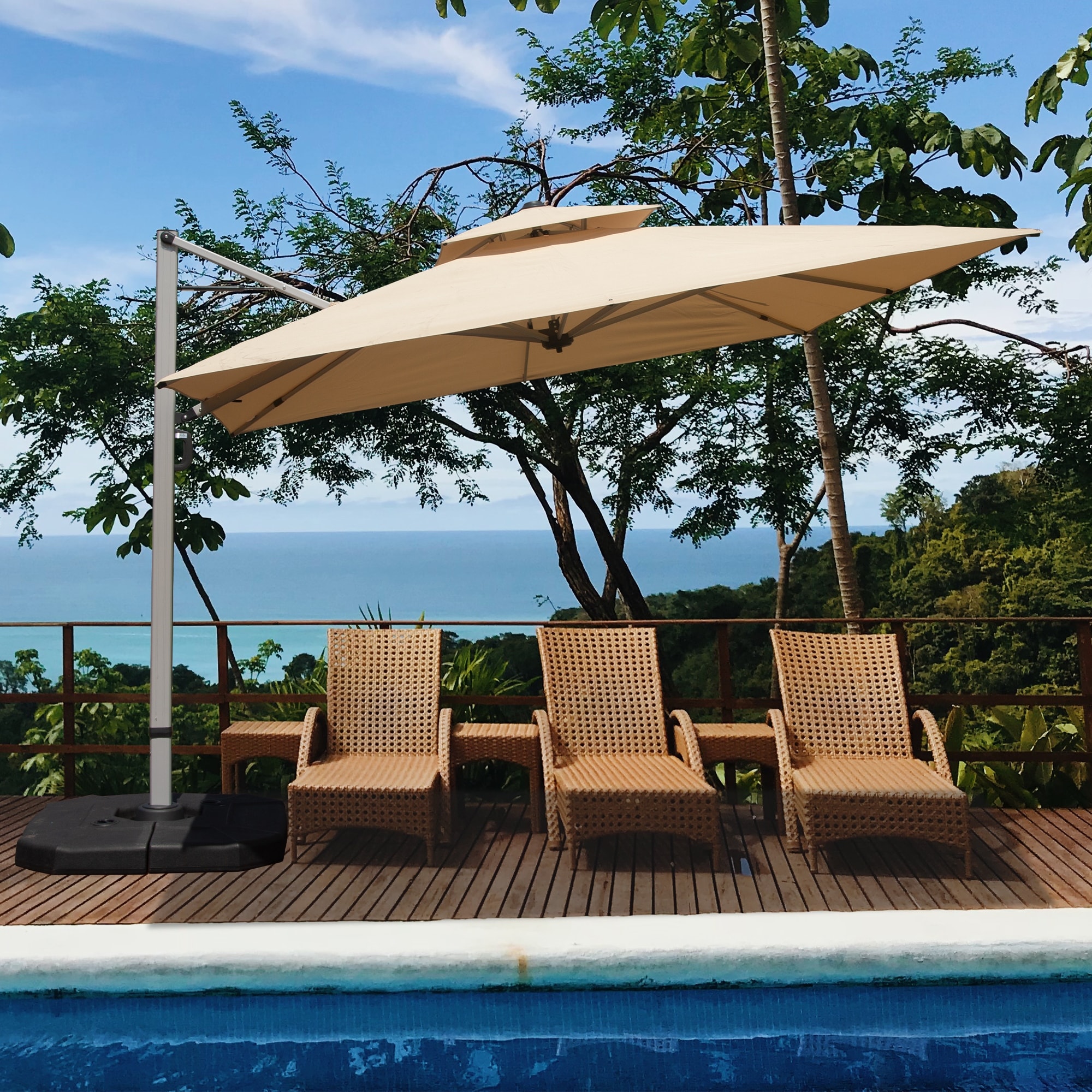 Clihome 9 ft Aluminum Cantilever Tilt Patio Umbrella with Center Pole