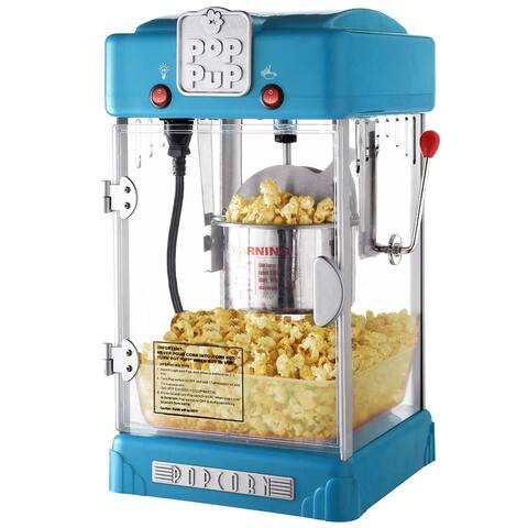 Pop Pup Countertop Popcorn Machine  2.5oz Kettle with Measuring Spoon, Scoop, and 25 Serving Bags (Blue)