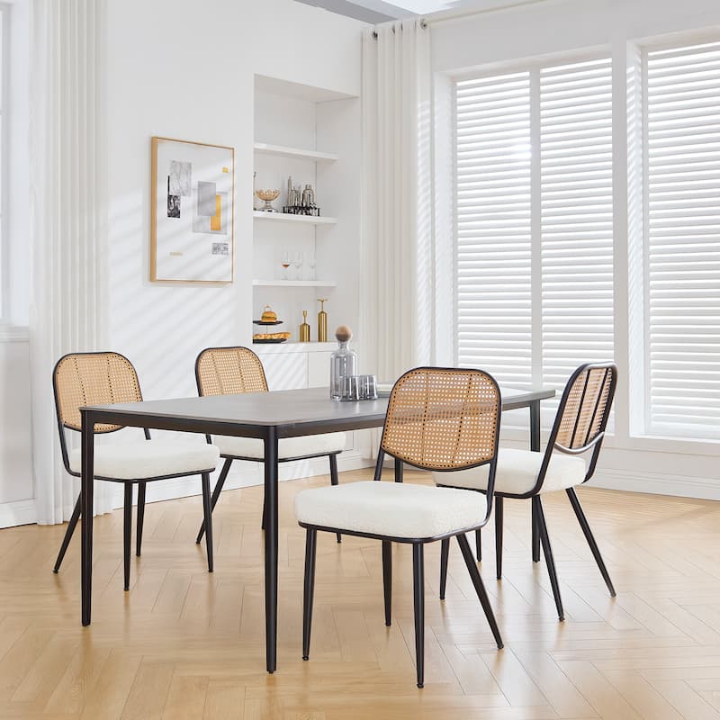 Upholstered Rattan Dining Chairs Set of 2 Side Chair - 33.86"H x 18.9"W x 22.83"D