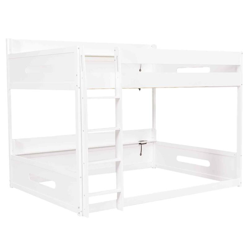 Queen over Queen Bunk Bed with Storage Shelves & Built-in USB Ports, Heavy Duty Metal Frame
