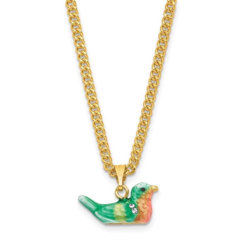 Curata Pewter Crystals Gold-Tone Enameled Madi Gold-Tone Hummingbird Trinket Box on 18 Inch Necklace