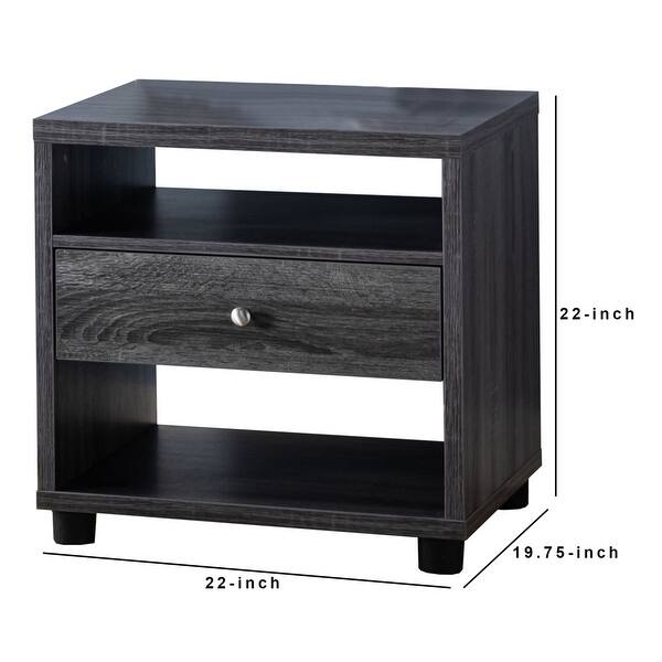 1 Drawer Wooden End Table With 2 Open Shelves Gray Saltoro Sherpi ...