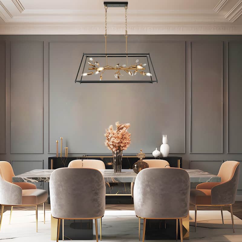Mid-Century Modern 6-Light Crystal Chandelier Kitchen Island Lights - L 31.5" x W 11.8" x H 20.5"