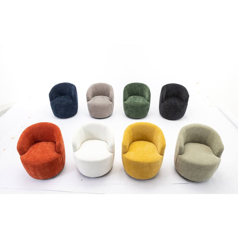 Light Green Chenille Modern 25.6" Upholstered Swivel Barrel Chair with Black Powder Coating and Metal Ring