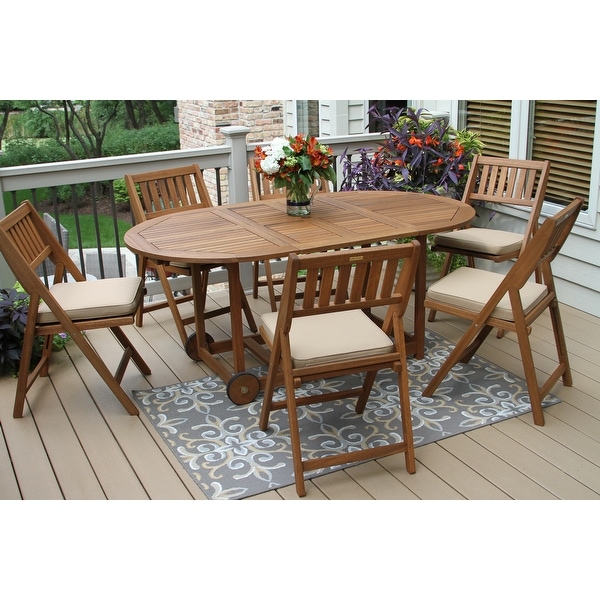 Eilaf 7pc Eucalyptus Fold and Store Dining Set On Sale Bed
