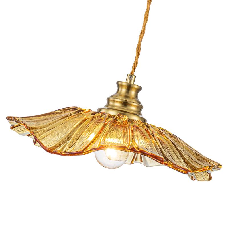 11" Flower-Shaped Red & White Gradient Glass Pendant Light Modern - Dia.11.02-in