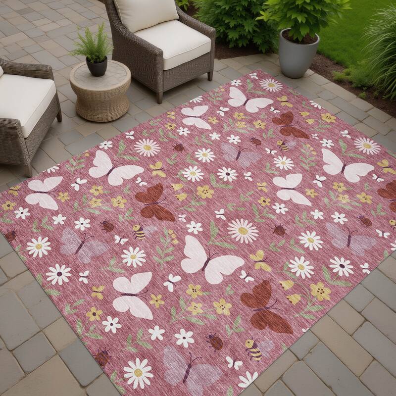 Machine Washable Indoor/ Outdoor Whimsy Butterfly Chantille Rug