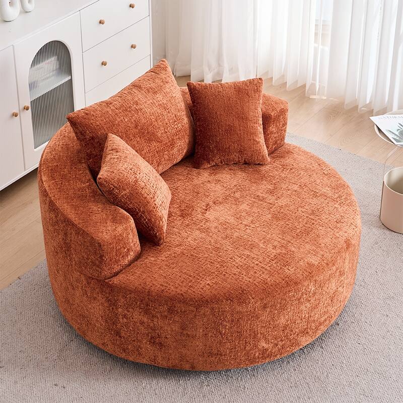 Oversized Swivel Accent Chair, Chenille Round Chairs Upholstered Swivel Chair, Single Sofa Armchair, Sleeper Chair