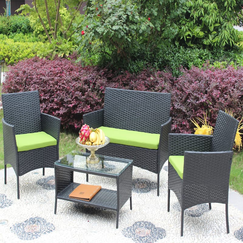 Rattan Patio Furniture Set (4 Pieces) - Green