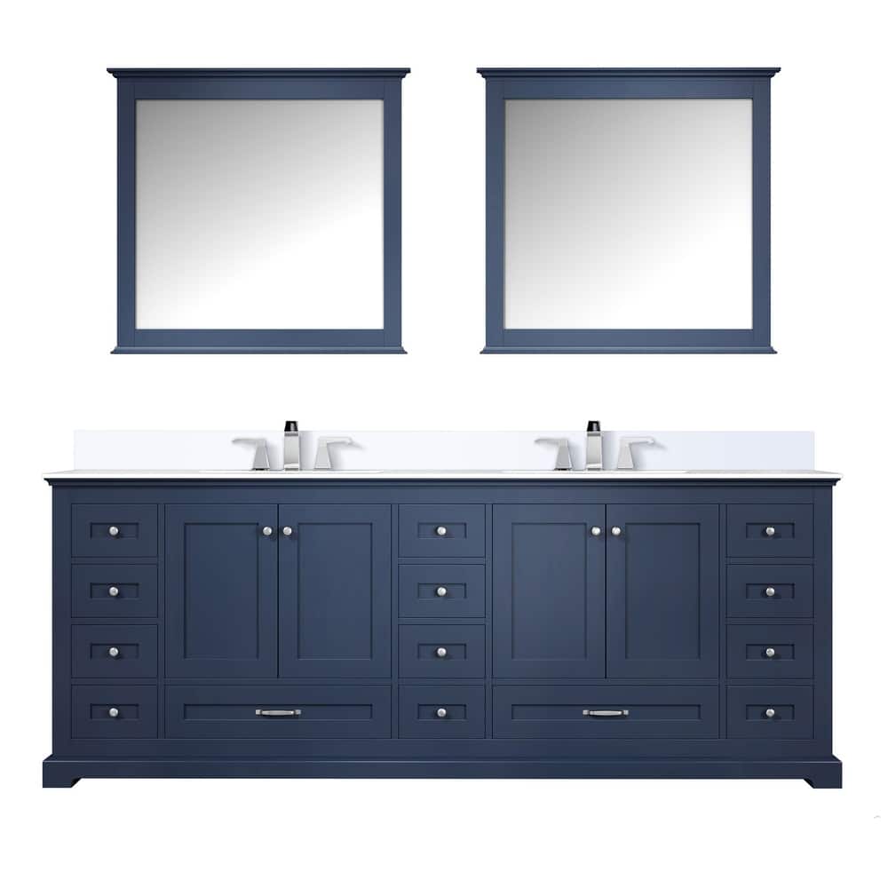 Dukes 84 in. W x 22 in. D White Double Bath Vanity, Cultured Marble Top, Faucet Set, and 34 in. Mirrors