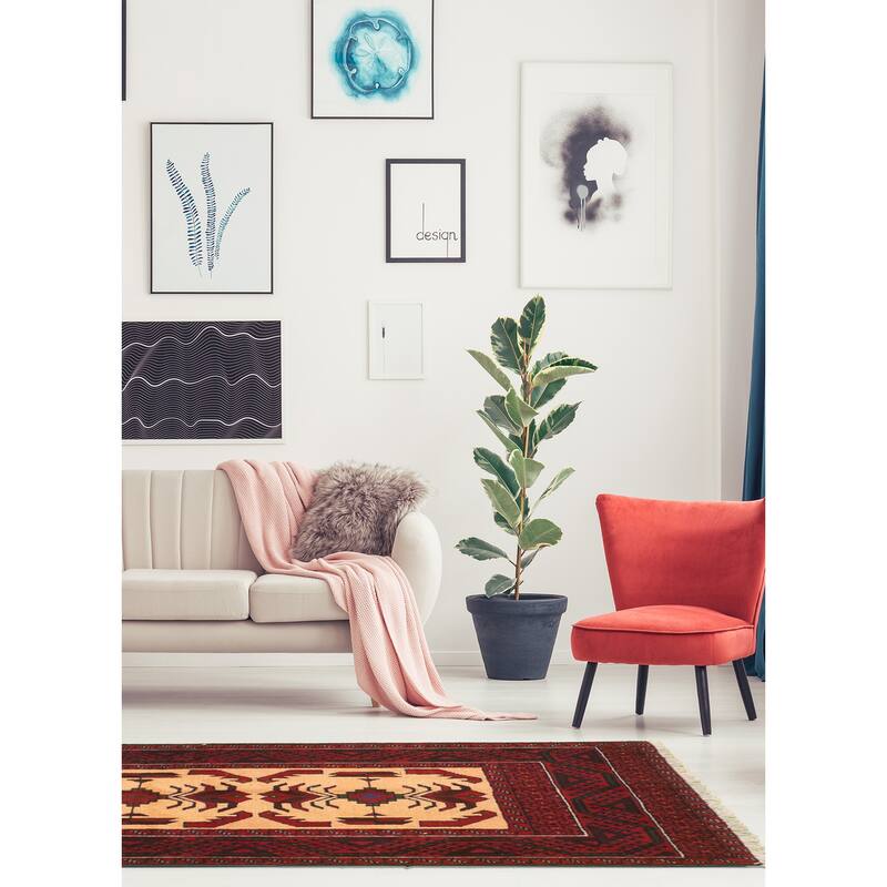 Hand-knotted Rizbaft Red Wool Rug - 3'0" x 5'10"/3'0 x 5'10