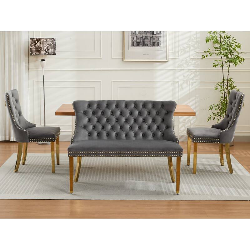 Velvet Double Dining Loveseat Bench, Kitchen & Dining Seating, 2-Seat Tufted Bench w/Handmade Buttons, Wing Back