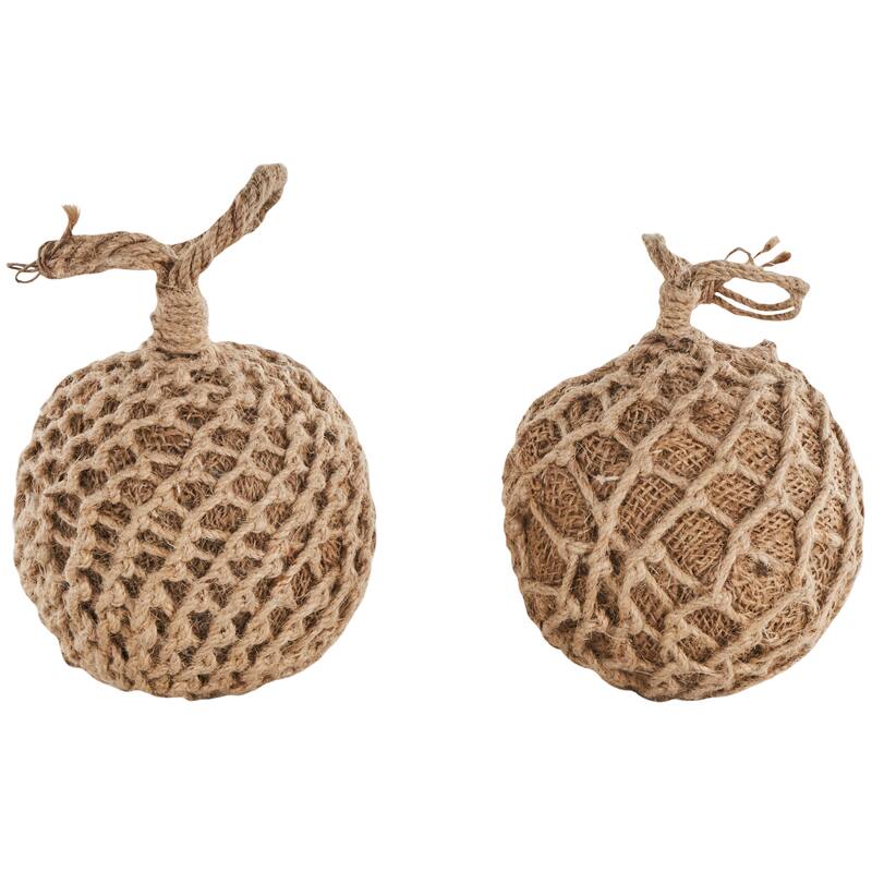 Brown Cement Stone Handmade Woven Layered Orb Knot Decorative Sculpture with Handles (Set of 2)