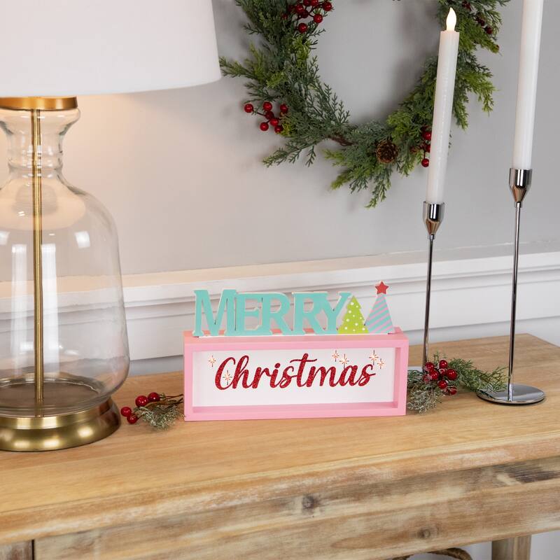 Lighted "Merry Christmas" Shadow Box Christmas Tree Decoration - 10" - Multicolor