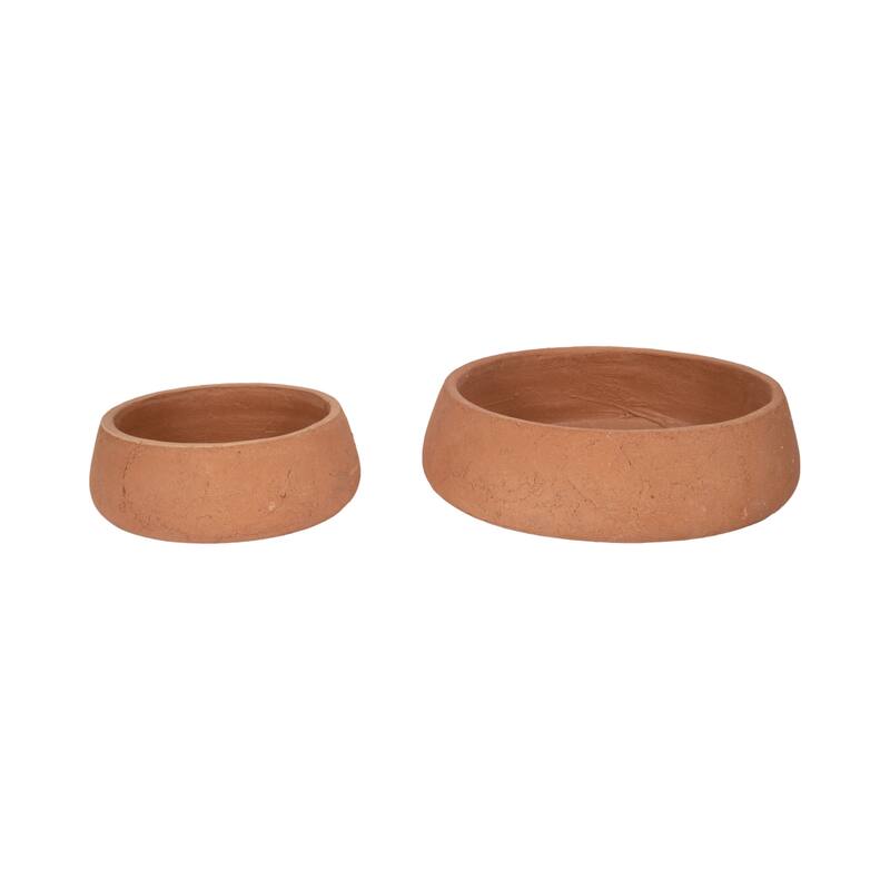 Decorative Round Crackle Terracotta Bowl - Set of 2 - 14", 10" - 14.0"