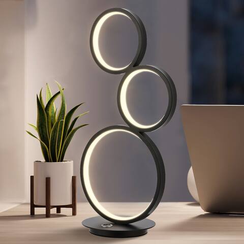 Lillian 17.25" 3-Light Bohemian Coastal Iron Integrated LED Table Lamp, Black by JONATHAN Y