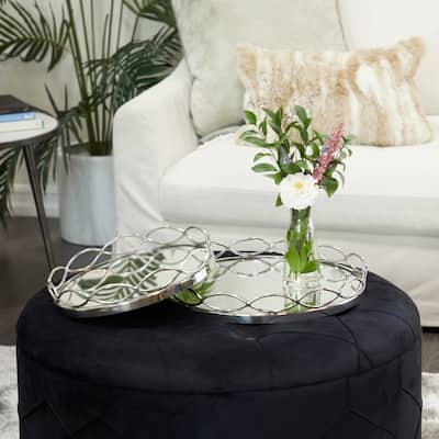 Contemporary Stainless Steel Metal Mirrored Tray (Set of 2) - Silver or Gold