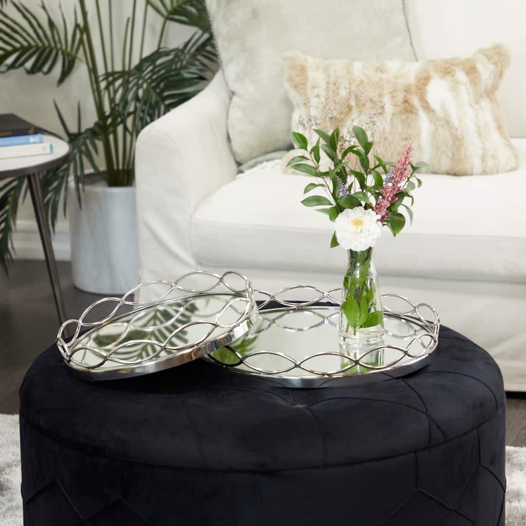 Contemporary Stainless Steel Metal Mirrored Tray (Set of 2) - Silver or Gold