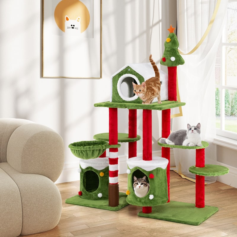 58 Inch Tall Cat Tree Tower Multi-level Pet Climbing and Jumping Tower Furniture with Condos - 45.5" x 16" x 58"