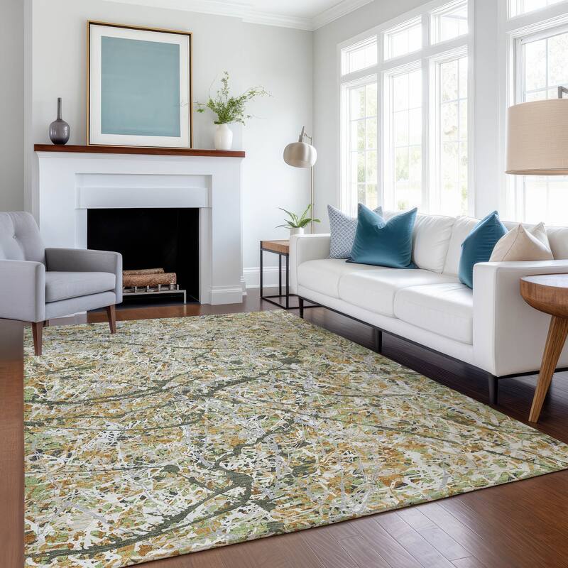 Machine Washable Indoor/ Outdoor Modern Splatter Chantille Rug