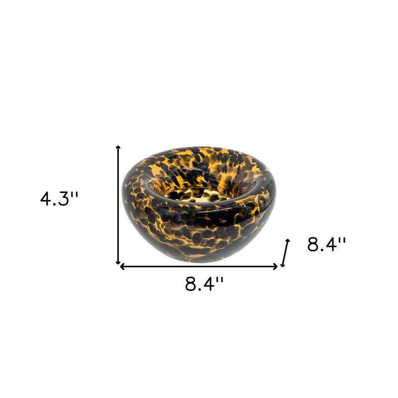 4" Amber And Black Cheetah Animal Print Glass Round Table Vase - 8.40