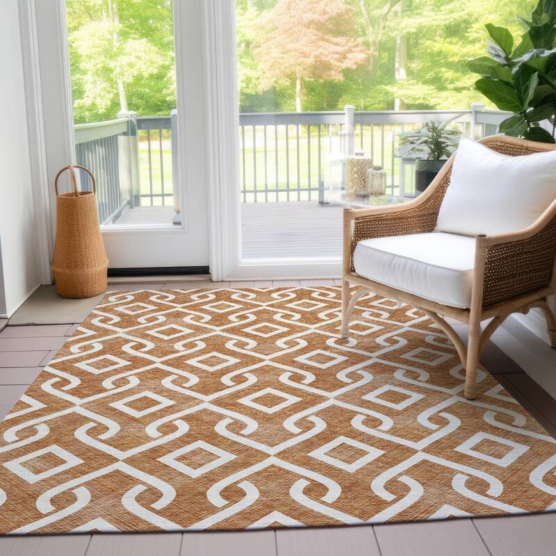 Machine Washable Indoor/ Outdoor Chantille Modern Trellis Rug