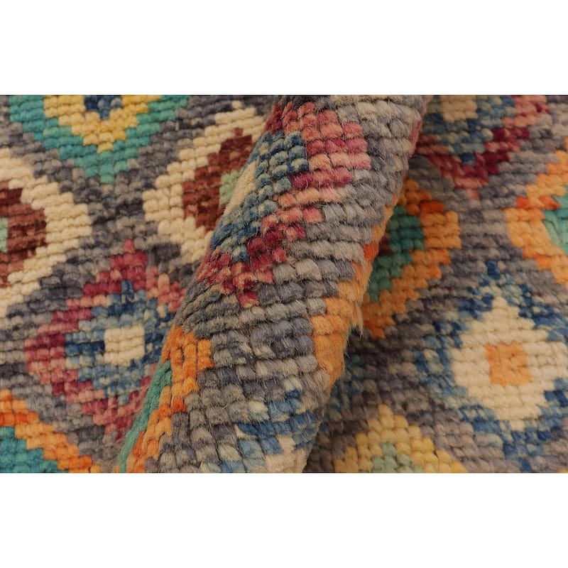 Boho Chic Balochi Torres Gray/Blue Hand Knotted Wool Rug - 4'4'' x 5'8''