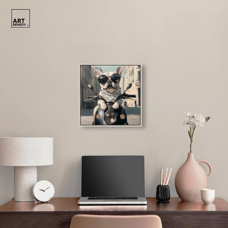 Frenchie on a Scooter Drive Canvas by Art Remedy