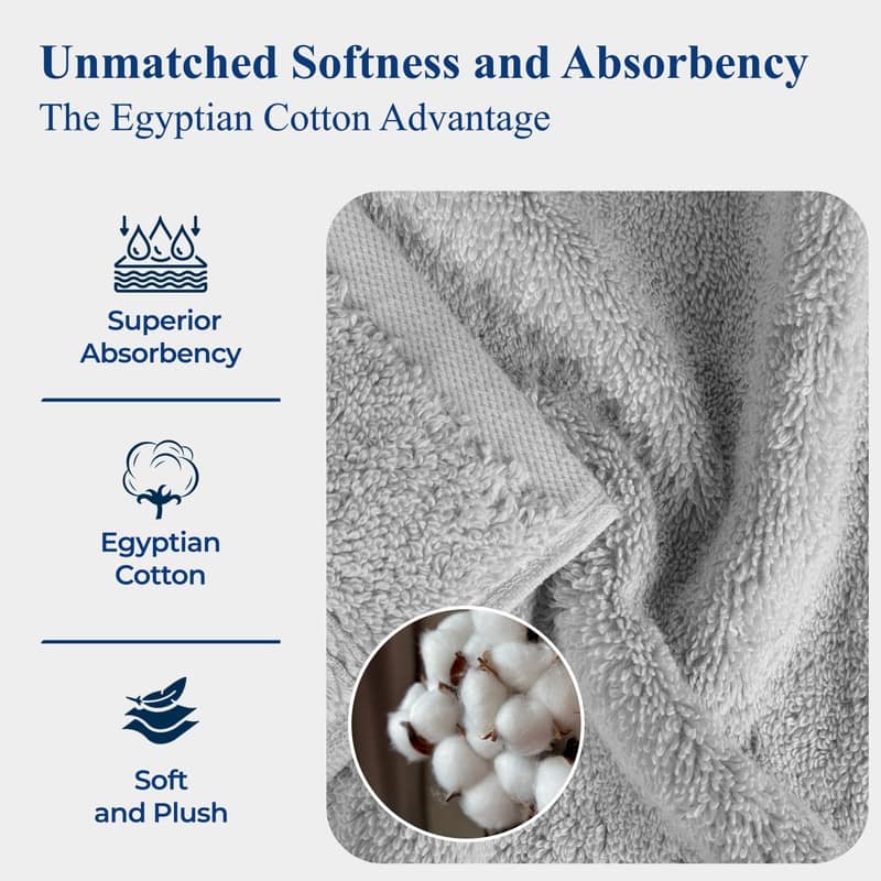 Superior Luxury Egyptian Cotton Bath Towel Set of 4 Ultra Plush, Heavyweight, Absorbent Spa & Hotel Quality Bath Towels Set