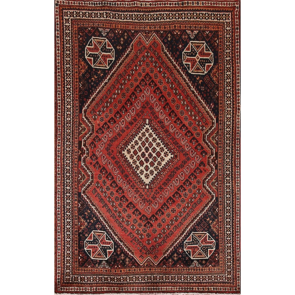Qashqai Persian Vintage Area Rug Bedroom Hand-knotted Wool Carpet - 4'4"x 7'0"