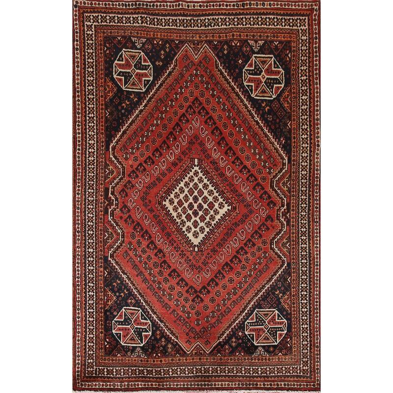 Qashqai Persian Vintage Area Rug Bedroom Hand-knotted Wool Carpet - 4'4"x 7'0"