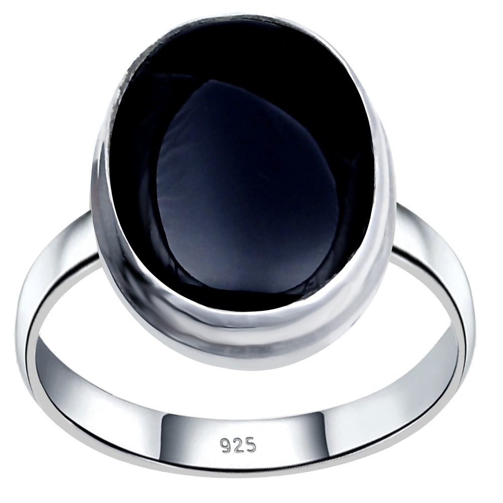 Jewels House Mid Night Black Onyx Oval Cut Gemstone Silver Plated Handmade Statement Ring US-9.5