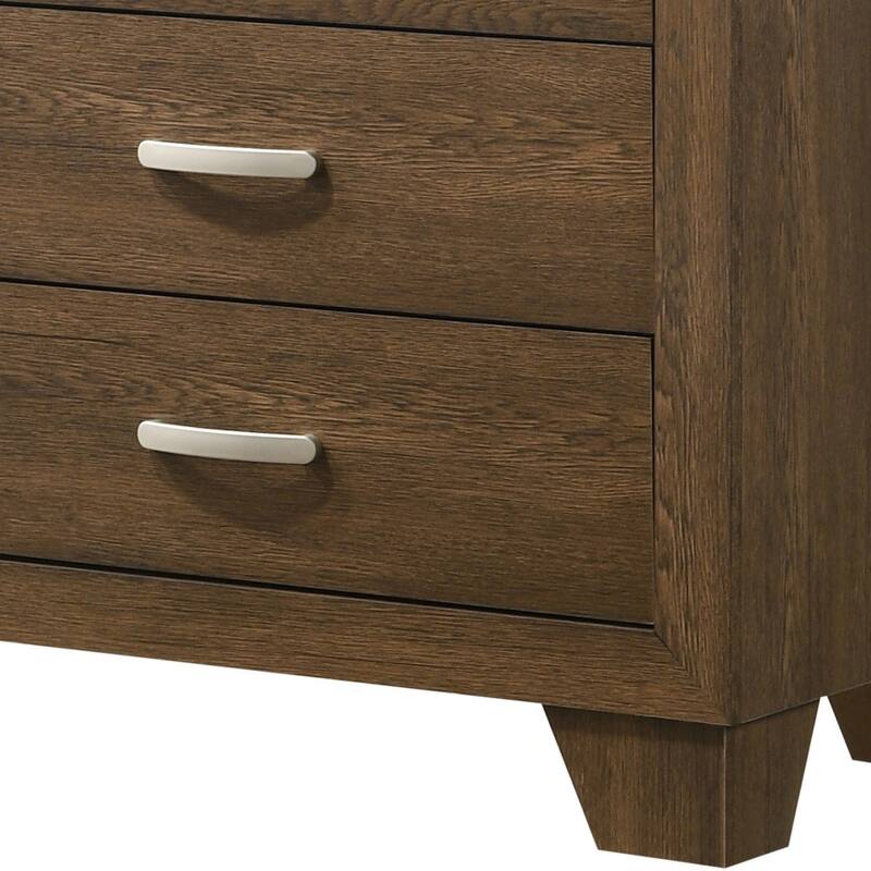 Wood Bedroom 6 Drawers Chest, Oak Finish Storage Dresser, No Assembly