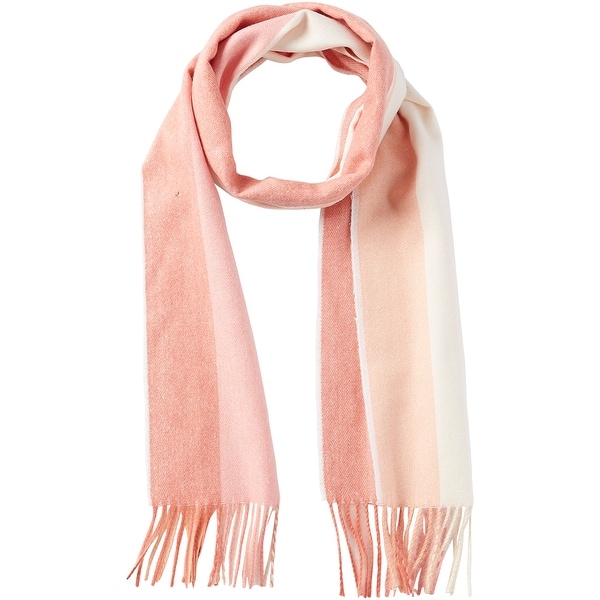 6.25' Coral and Salmon Pink Stylish and Fashionable Tickled Pink Vibrant Stripe Fringe Scarf. Opens flyout.