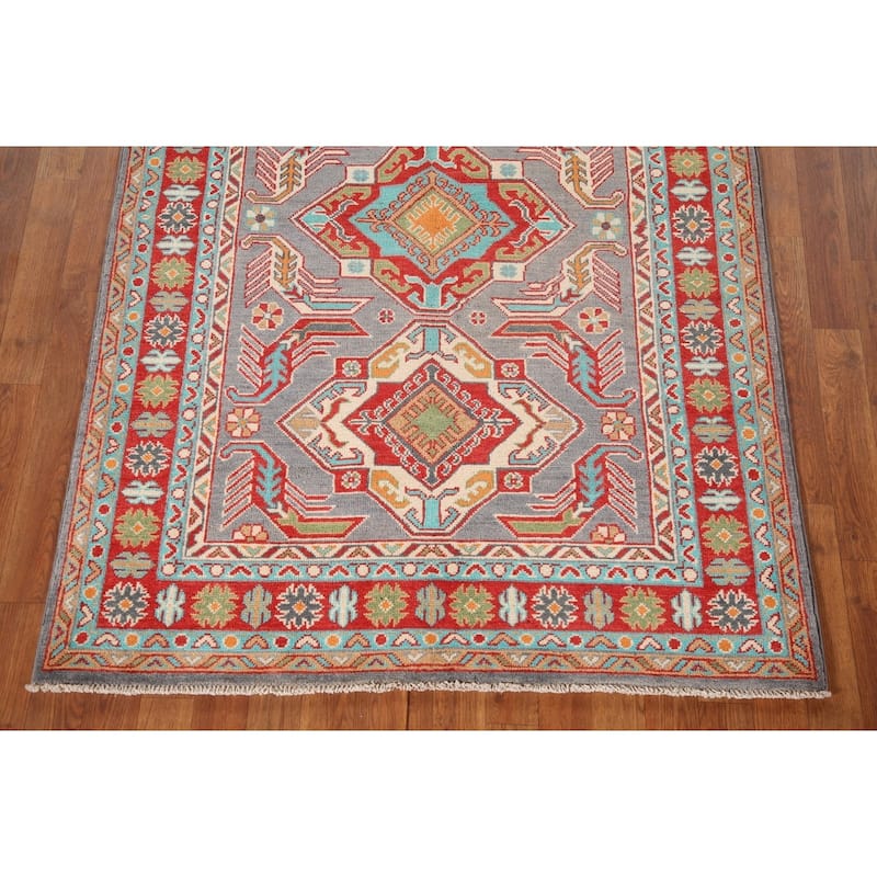 Grey Traditional Kazak Oriental Area Rug Handmade Wool Carpet - 4'0"x 6'0"