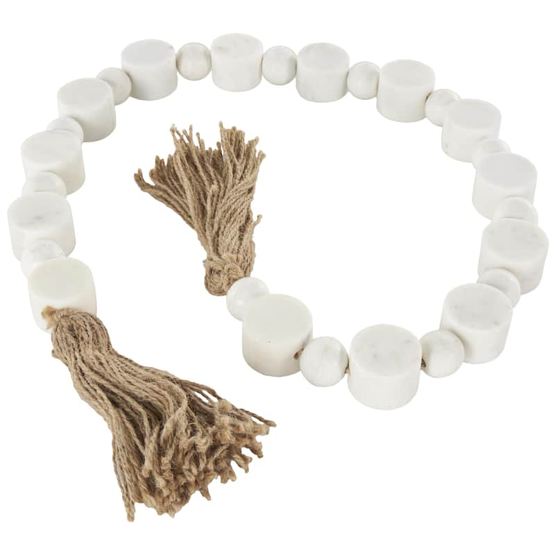 Marble Handmade Round Extra Long Orb Garland with Tassel with Knotted Brown Jute - White - Roche River Decor