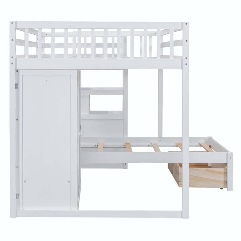 Full Over Twin Bunk Bed with Wardrobe and Drawers