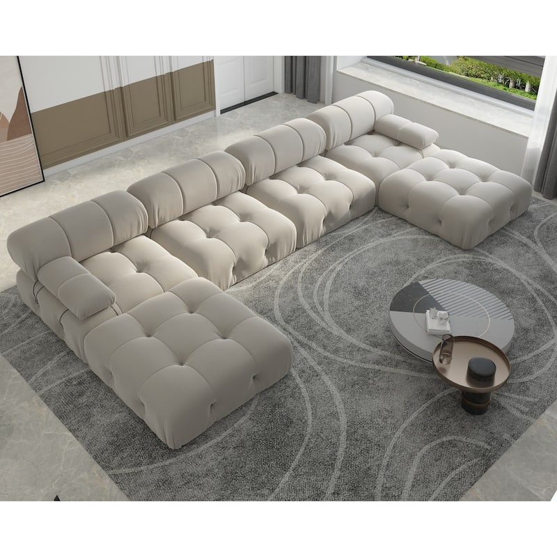 6-Seat Velvet Upholstered Symmetrical U-Shaped Sectional Sofa