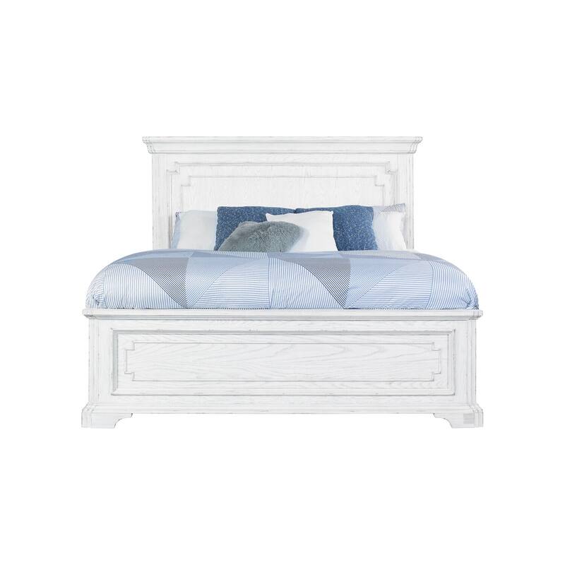 King Panel Bed - White Mist Finish, Elegant Design, Requires Box Spring