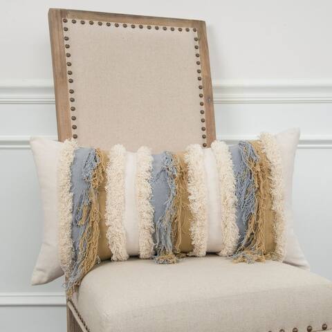 Rizzy HomeNeutral Ivory, Tan, and Grey Striped Throw Pillow