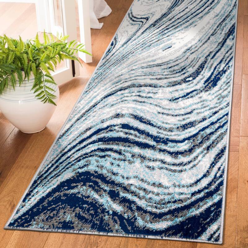 World Rug Gallery Abstract Swirl Area Rug - 2' x 7' - Blue