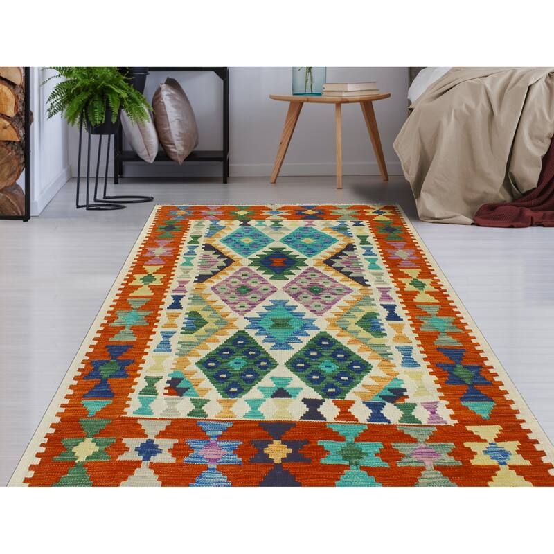 Flatweave Codell Ivory/Rust Rug - 3'3" x 4'10"