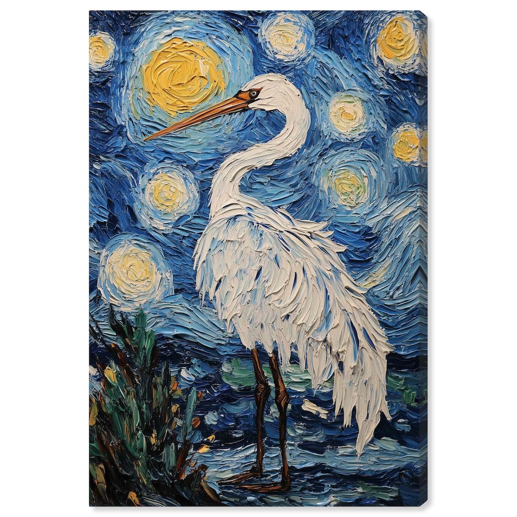 Crane in Starry Night Canvas by Art Remedy, Gallery Wrapped