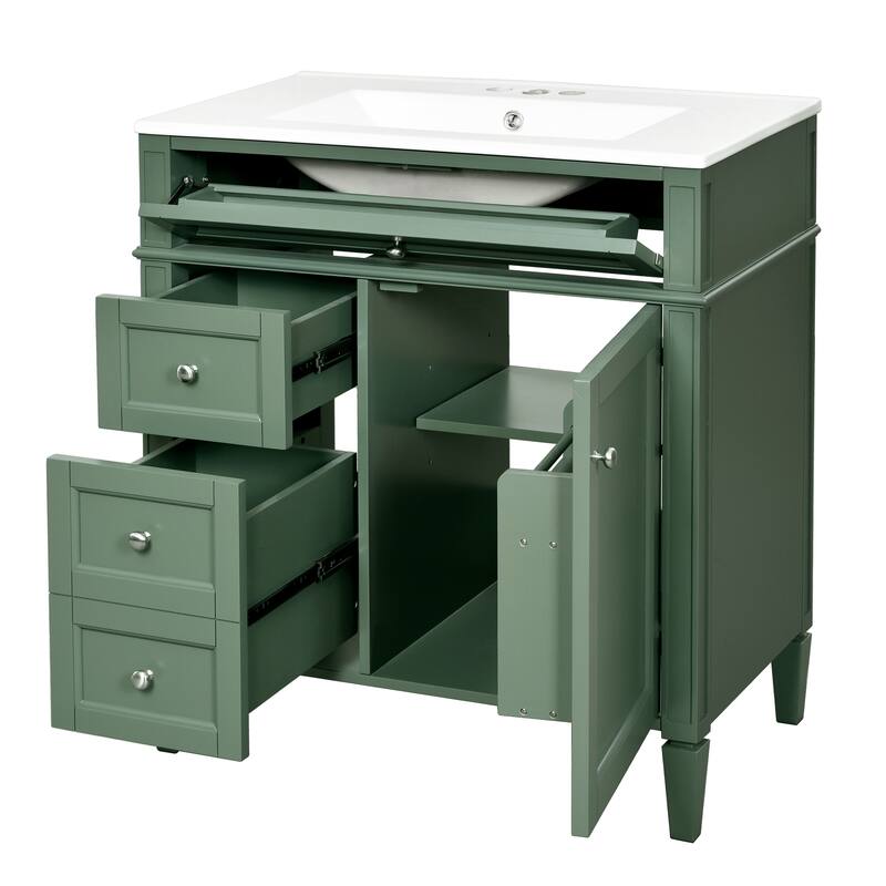 30'' Bathroom Vanity with Top Sink,Bathroom Storage Cabinet with 2 Drawers and a Tip-out Drawer, Single Sink Bathroom Vanity