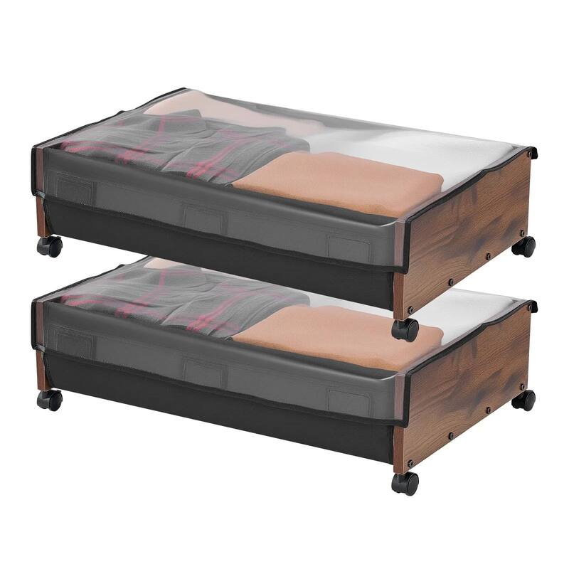 2-Pack Under Bed Storage Boxes with Label Slots Wheels and Clear Lid Fits Clothes Shoes Toys - 25.6 x 18.1 x 7.1 inch
