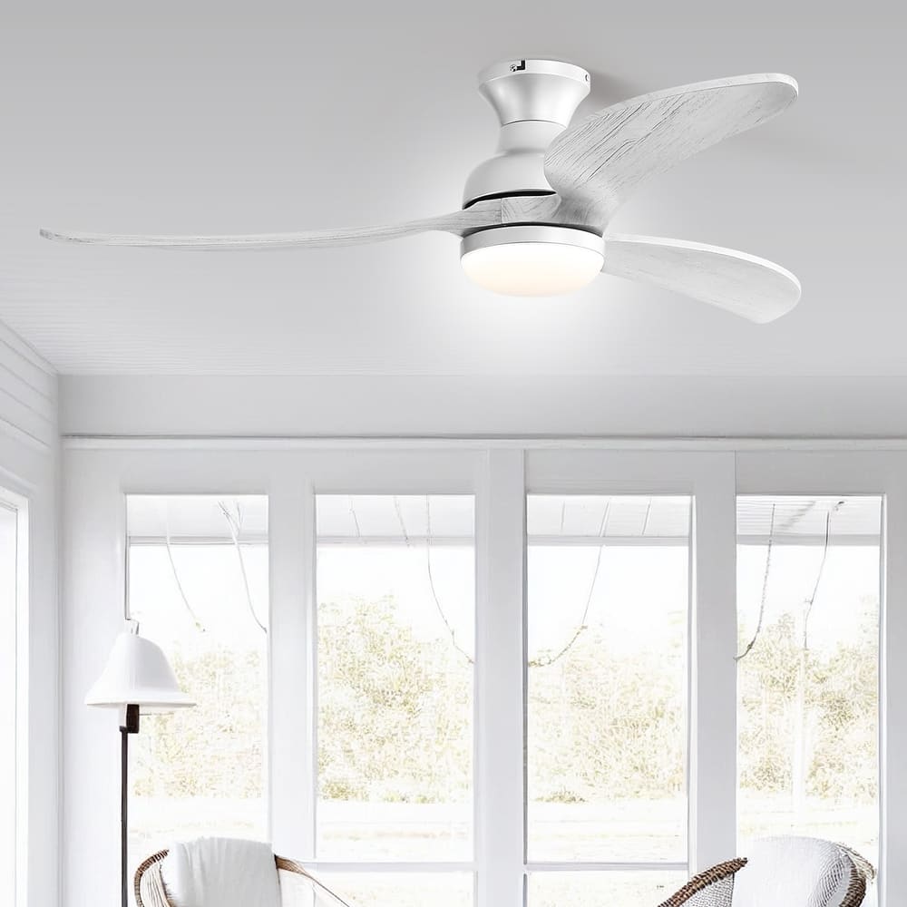 52 inch Smart Ceiling Fan Light with Remote Control with 3 Wood Blades,Flush Mount,Dimmable LED - 52 inch