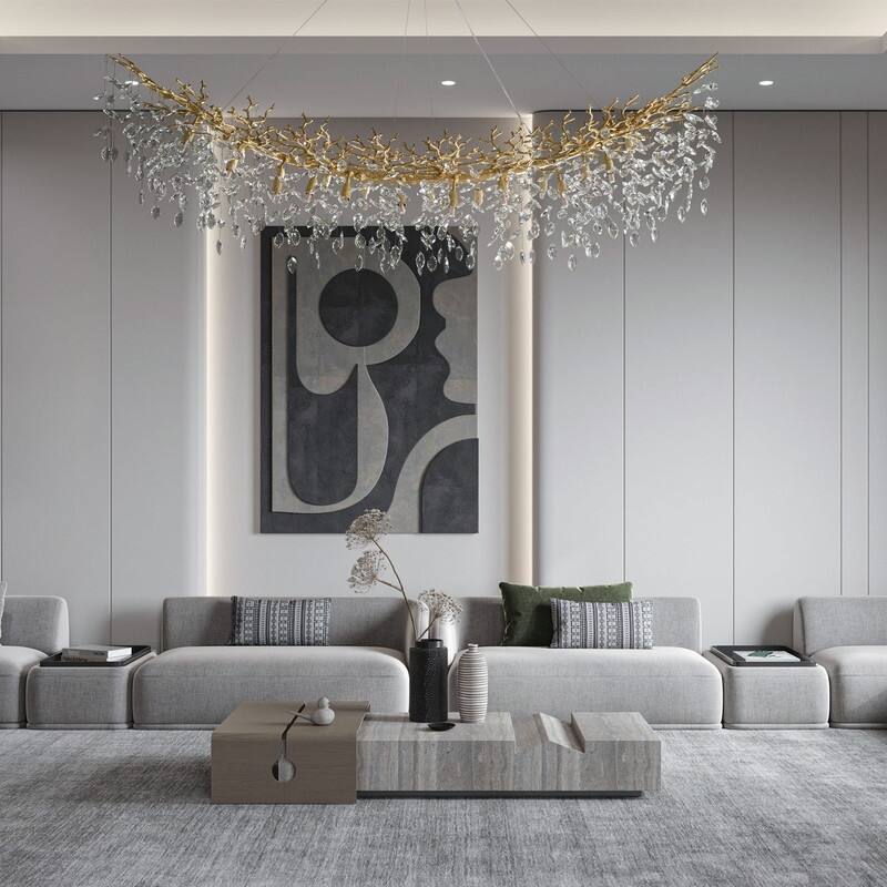 Modern Branch Crystal Linear Chandelier, 1100-1830mm Dining Pendant Light