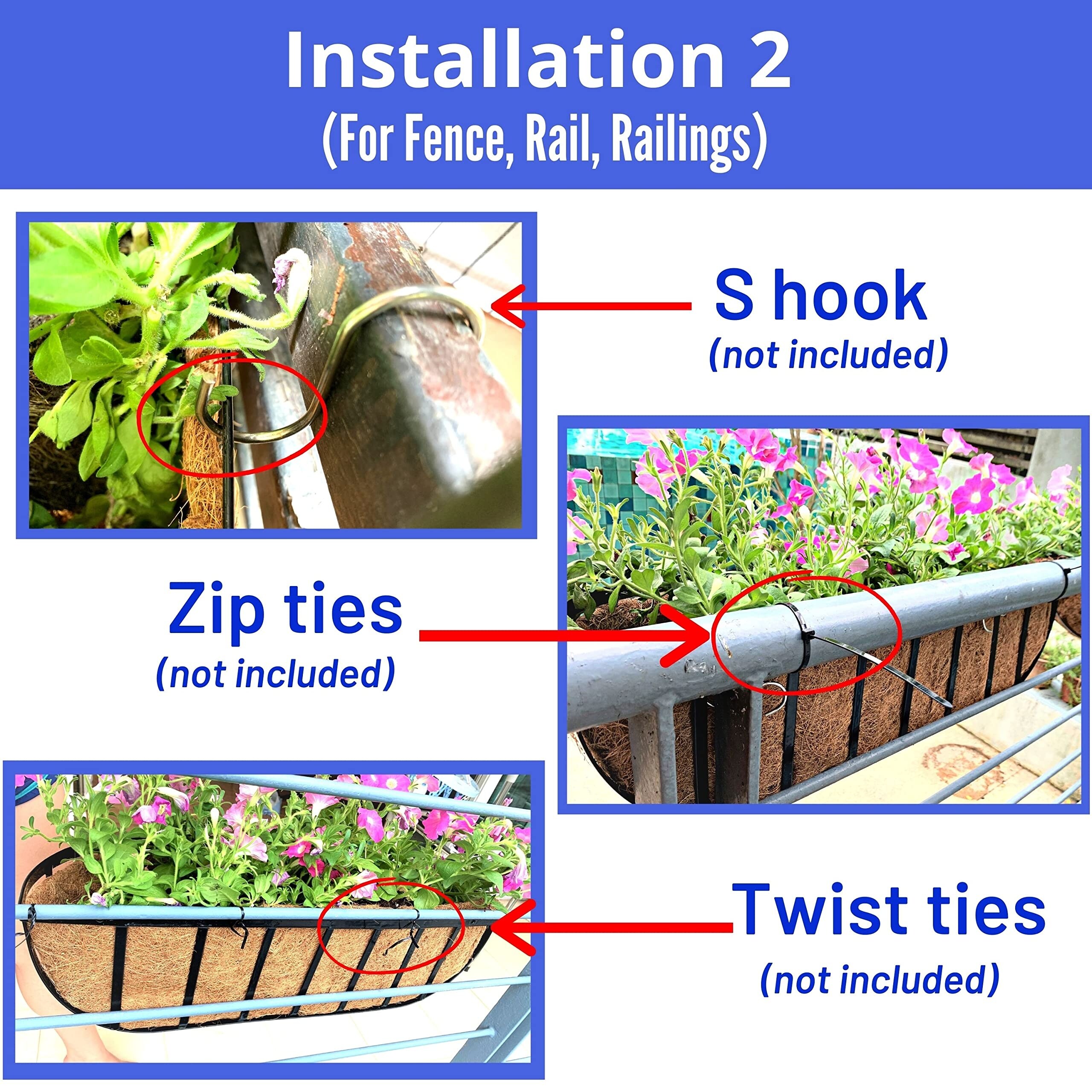 LaLaGreen 2-Pack Metal Hanging Window Planters - 48 Inch Black Rectangular Flower Boxes With Coco Liners