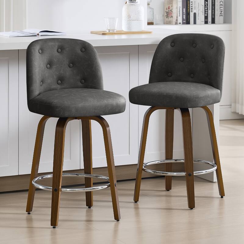 26"/29" Swivel Bar Stools/ Counter Stool with Bentwood Legs - Set of 2 - PU-Dark Grey - Counter Height